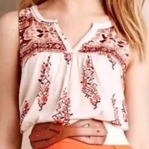 Akemi & Kin Boho Printed Sleeveless Top - Cream with Rust & Burgundy Accents